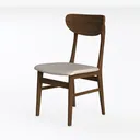 Mid-Century Walnut Wood Fabric Dining Chair 3D Model Left 45 Degree View