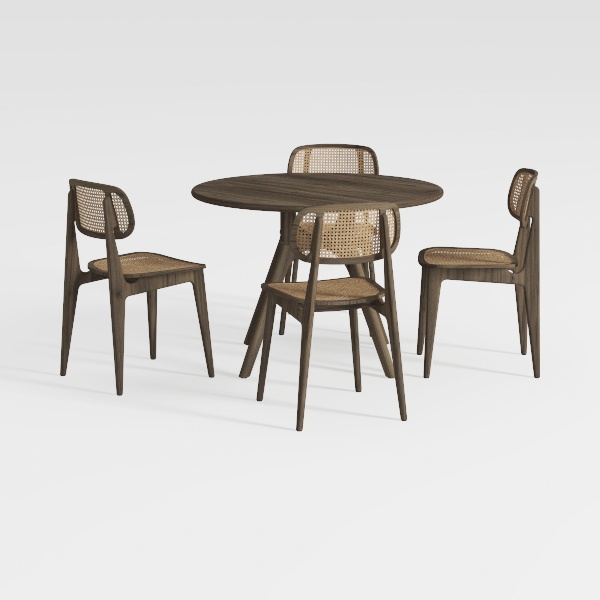 Linnet 5-Piece Walnut Brown Wood Top Dining Set