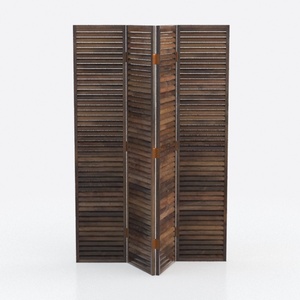 Rustic Solid Wood Louvered Room Divider Screen 3D Model