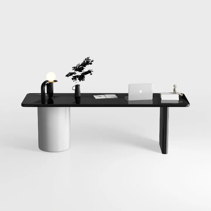 63 in. Rectangle Black Engineered Wood Executive D