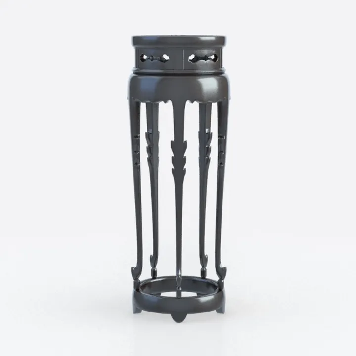 Vintage Black Solid Wood Carved Tall Plant Stand 3D Model
