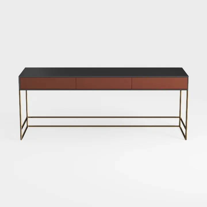 Modern Minimalist Metal Frame Leather Top Console Table 3D Model