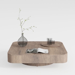 Coffee Table, Square Coffee Table with LED, Wood L