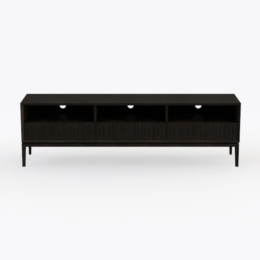 63" Black TV Stand, Fluted Entertainment Center