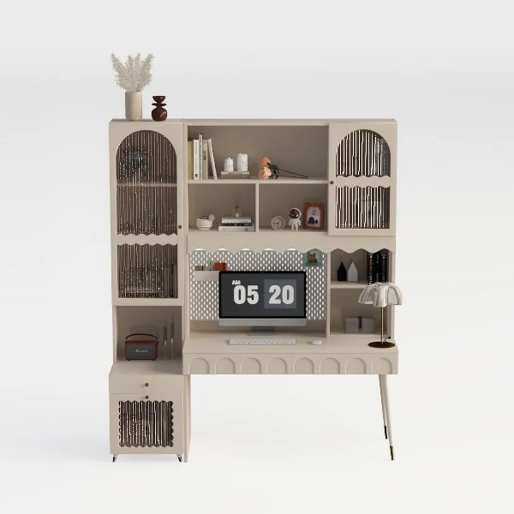 WOODTIME Home Office Computer Desk with Arch Glass