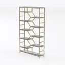 Modern Gold Metal Green Glass Open Bookshelf 3D Model Left 45 Degree View