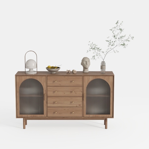 Rattan Sideboard Set of 2 Boho Kitchen Storage