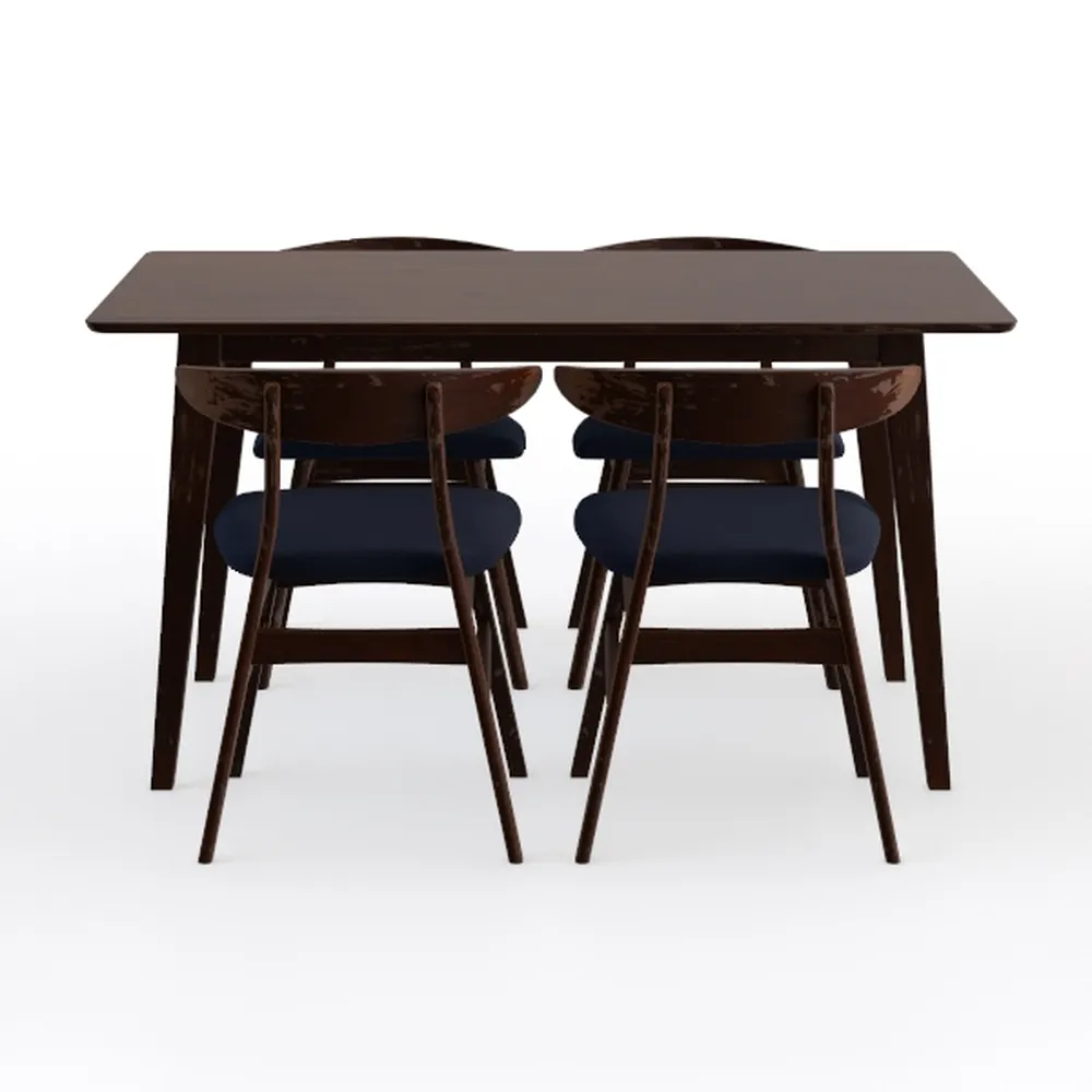 Antares 5-Piece Mid-Century Rectangular Walnut Top