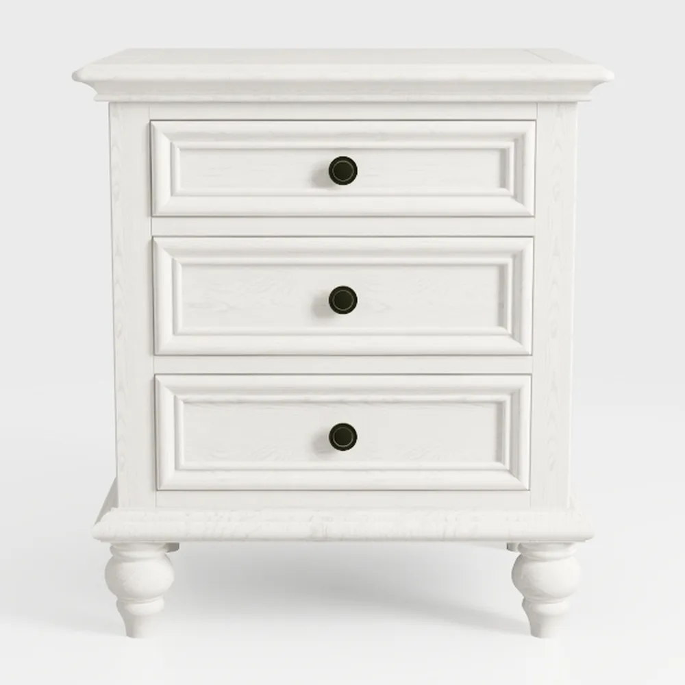 GUERNSEY Home Nightstand Home White Three Drawer