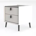 Modern Minimalist Two Drawer White Fabric Black Metal Nightstand 3D Model Left 45 Degree View