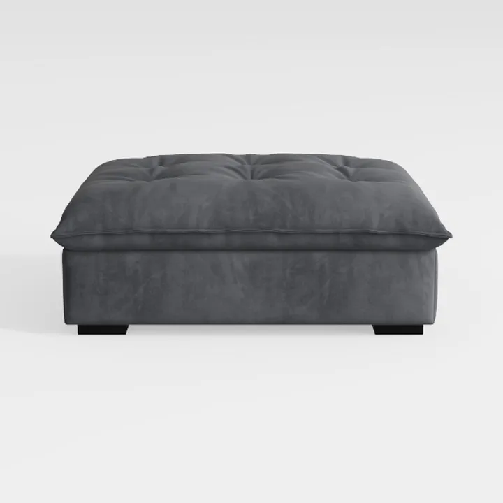 Minimalist Dark Gray Velvet Tufted Square Ottoman 3D Model