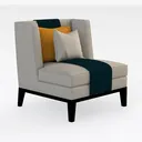 Modern Minimalist Linen Fabric Accent Armchair with Decorative Pillows 3D Model Right 45 Degree View