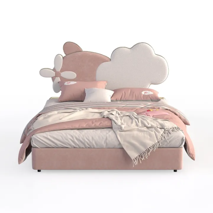 Pink Wood Frame Full Size PU Upholstered Platform 
