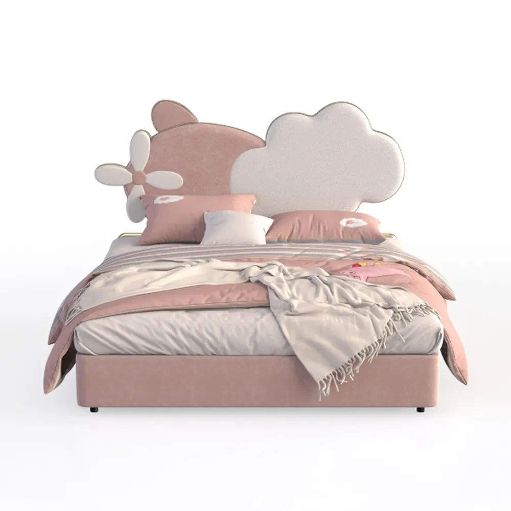 Pink Wood Frame Full Size PU Upholstered Platform