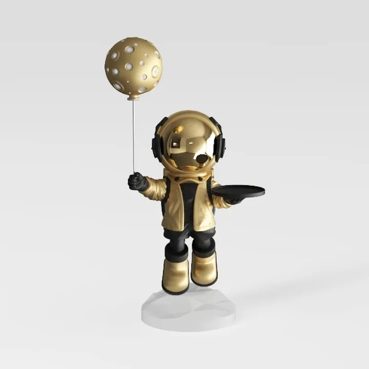 Gold Black Astronaut Decorative Tray Statue With Moon Balloon 3D Model
