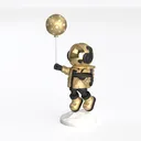 Gold Black Astronaut Decorative Tray Statue With Moon Balloon 3D Model Left 45 Degree View