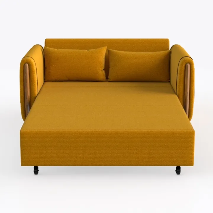 Modern Mustard Fabric Wooden Accent Sleeper Sofa Bed 3D Model