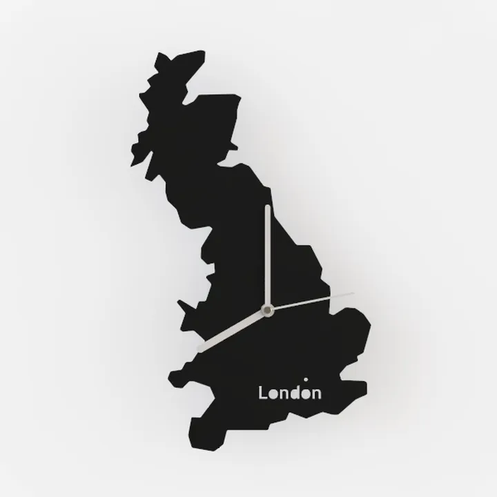 Minimalist Black UK Map Shape Wall Clock 3D Model