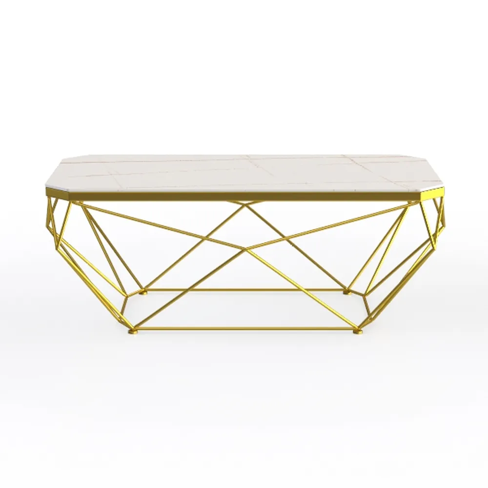 COSTWAY Marble Coffee Table, 2-Tier Modern Faux