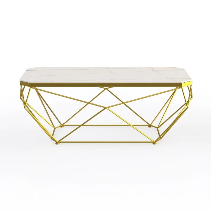 COSTWAY Marble Coffee Table, 2-Tier Modern Faux