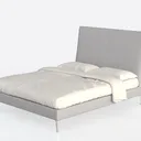 Minimalist Light Gray Fabric Upholstered Platform Bed 3D Model Left 45 Degree View