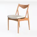 Modern Solid Oak Wood White Fabric Dining Chair 3D Model Left 45 Degree View