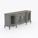 French Vintage Painted Solid Wood Glass Door Sideboard 3D Model Right 45 Degree View