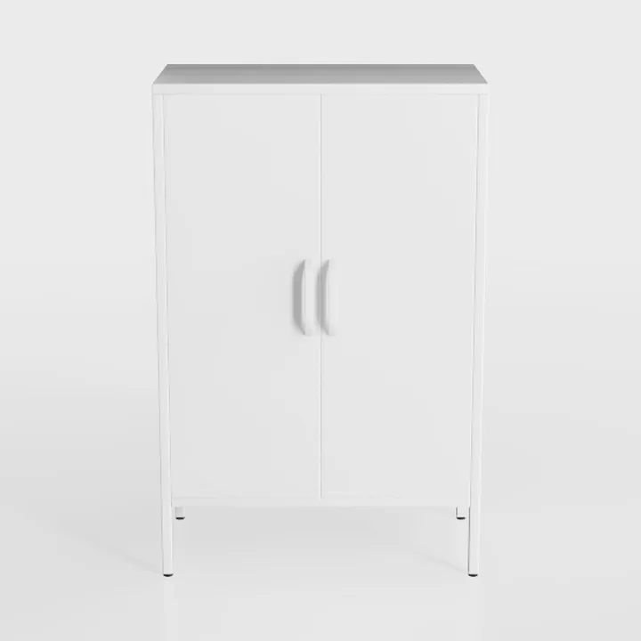 Minimalist White Metal Double Door Storage Cabinet 3D Model