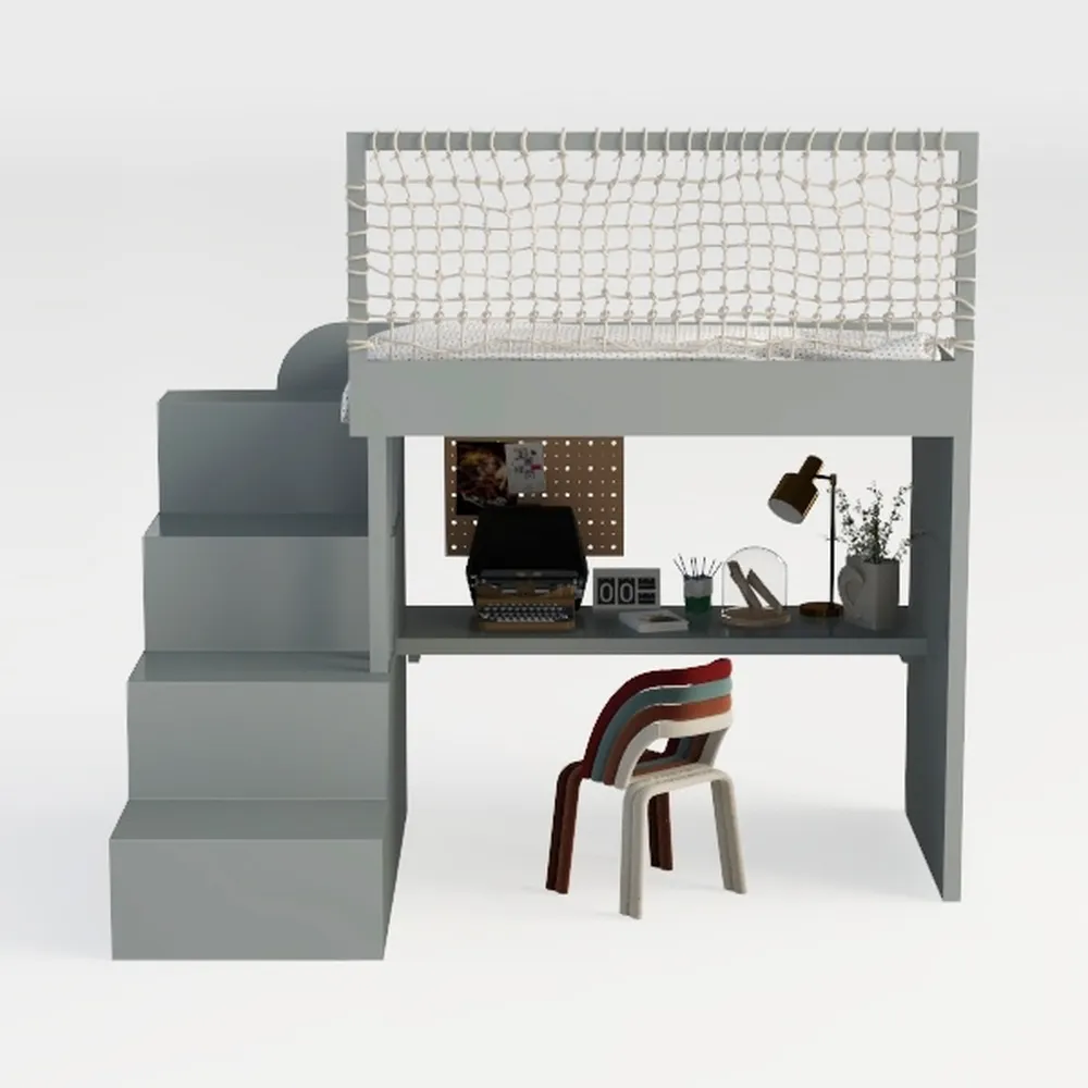 Twin Loft Bed with Storage Shelves and Under-Bed D