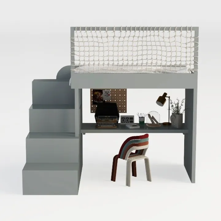 Twin Loft Bed with Storage Shelves and Under-Bed D