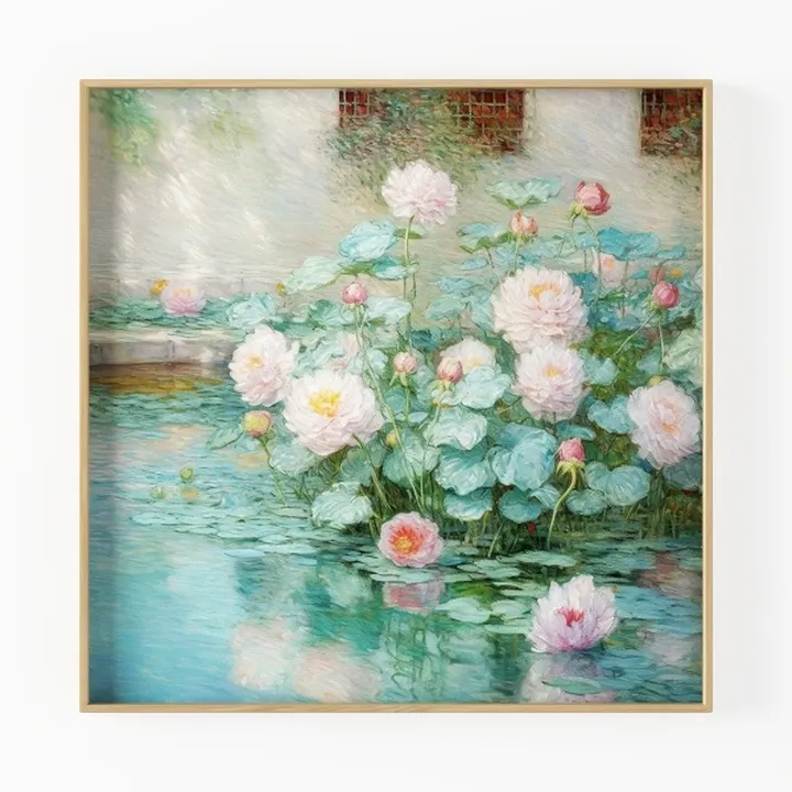 Vintage Impressionist Water Lily Pond Wall Art 3D Model