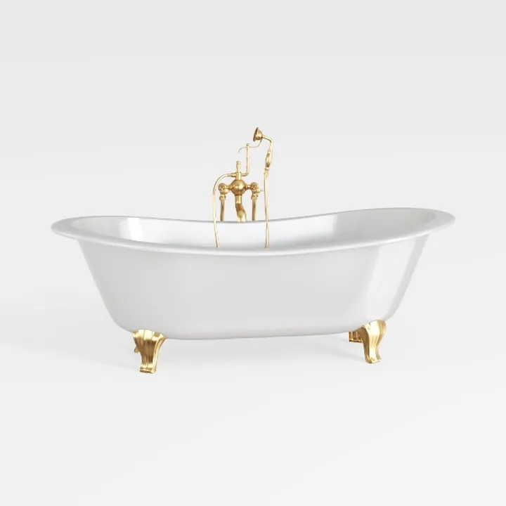 Vintage White Porcelain Brass Clawfoot Bathtub 3D Model