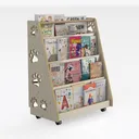 Minimalist Solid Wood Mobile Kids Bookshelf Display Rack 3D Model Right 45 Degree View