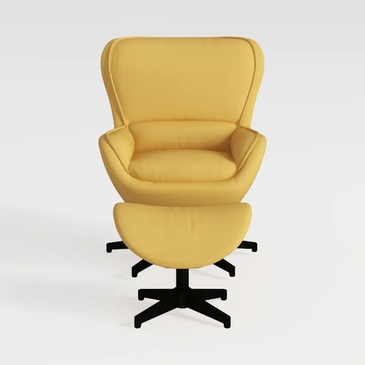 Modern Yellow Fabric Swivel Armchair and Ottoman 3D Model