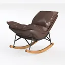 Modern Brown Leather Upholstered Rocking Chair 3D Model Left 45 Degree View