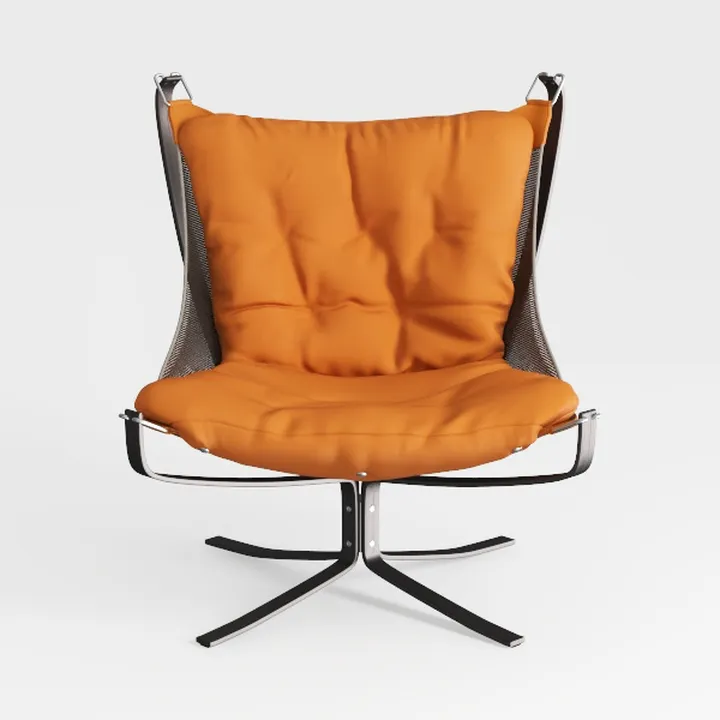 Modern Orange Leather Metal Frame Lounge Chair 3D Model