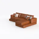 Modern Leather L Shaped Sectional Sofa With Throw Pillows 3D Model Left 45 Degree View
