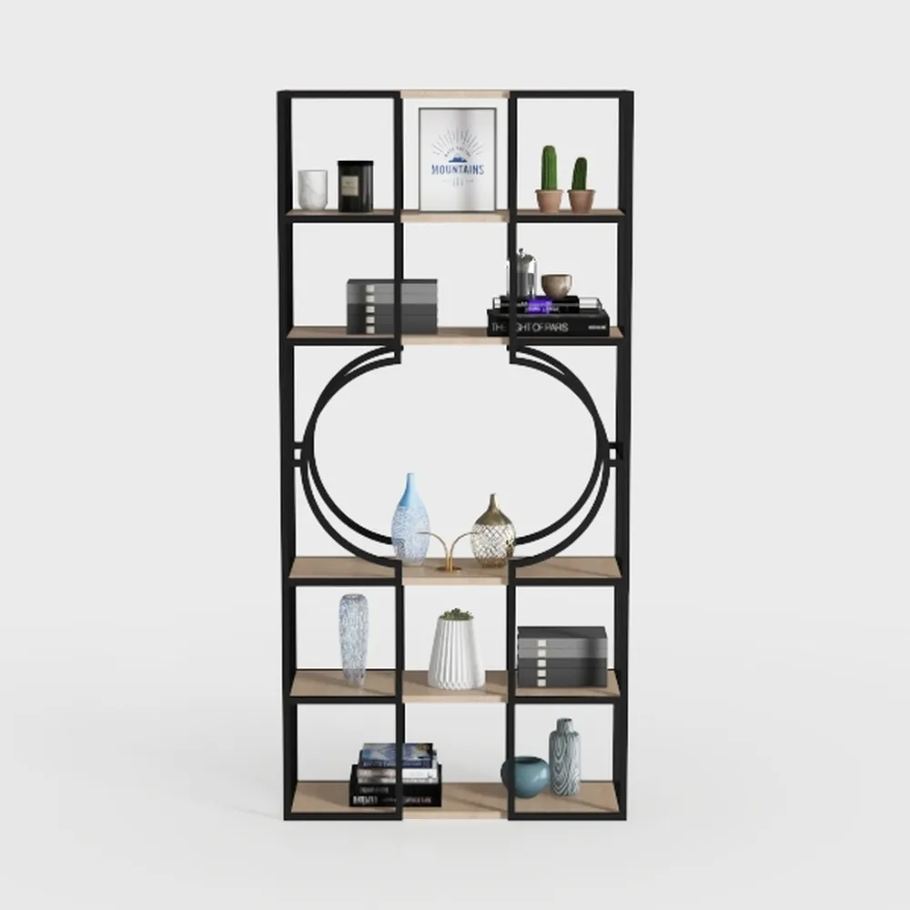 Industrial Bookshelf, 5-Tier Metal Bookcase with