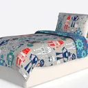 Fun Robot Print Kids Twin Bed Fabric Bedding Set 3D Model Left 45 Degree View
