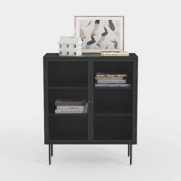 Metal Storage Cabinet with 2 Glass Door, Steel