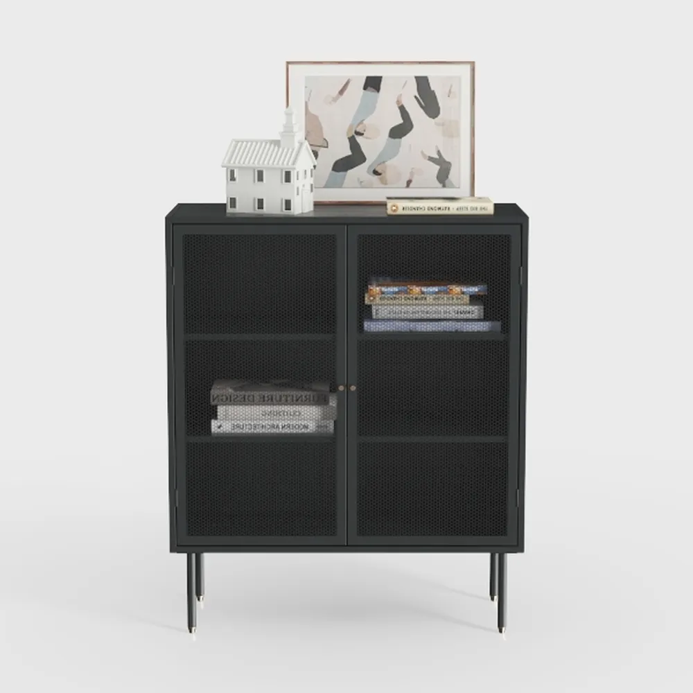 Metal Storage Cabinet with 2 Glass Door, Steel