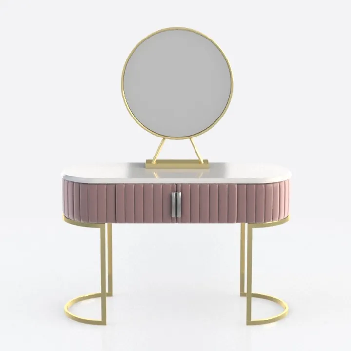 Pink 55.07 in. W Makeup Vanity with 5 Big Drawers 