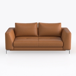 Modern Minimalist Leather Loveseat Sofa with Metal Legs 3D Model