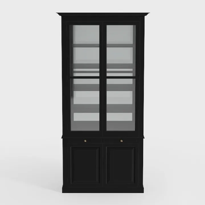 Minimalist Black Solid Wood Glass Display Cabinet 3D Model