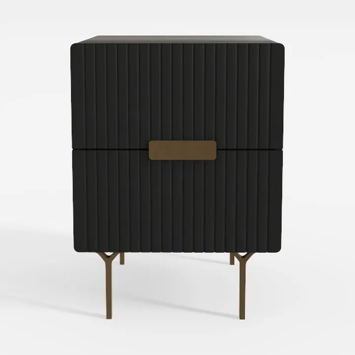Modern Fluted Black Solid Wood Metal Nightstand 3D Model