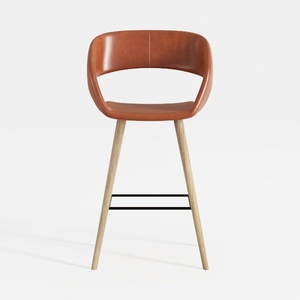 Modern Leather Solid Wood Bar Stool 3D Model