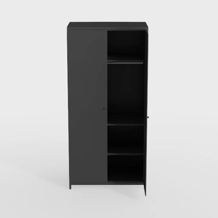 Minimalist Black Metal Wardrobe With Open Storage Shelves 3D Model