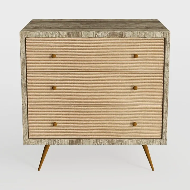 Anmytek 3 Drawer Dresser for Bedroom, Rattan Dress