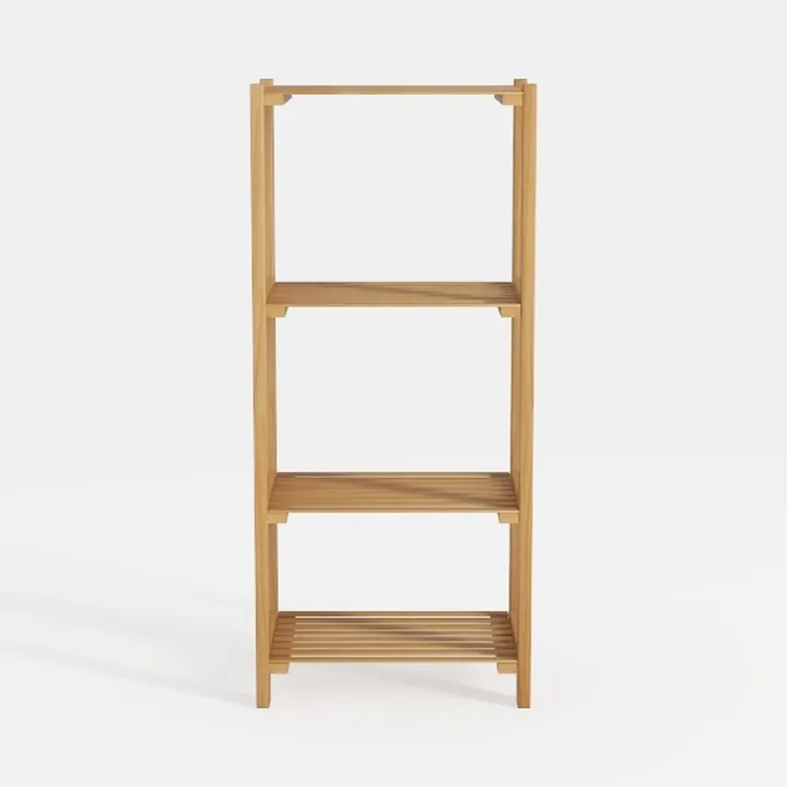 Minimalist Solid Wood Open Storage Shelving Unit 3D Model