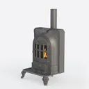 Vintage Cast Iron Wood Burning Stove 3D Model Left 45 Degree View